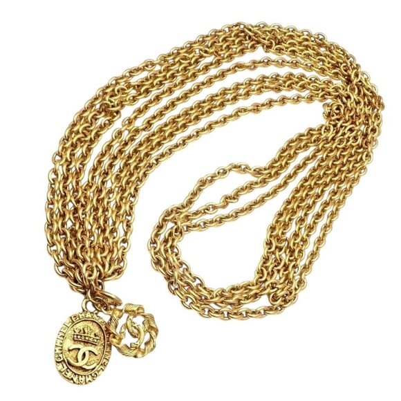 Amazing Authentic Chanel Gold Tone 3 Row Draped Clasp Belt Necklace 34" - Picture 1 of 6